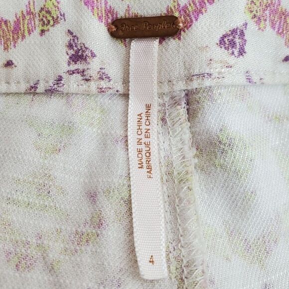 Free People Linen Blend Cream Aztec Boho Geometric Print Summer Shorts - Picture 6 of 8